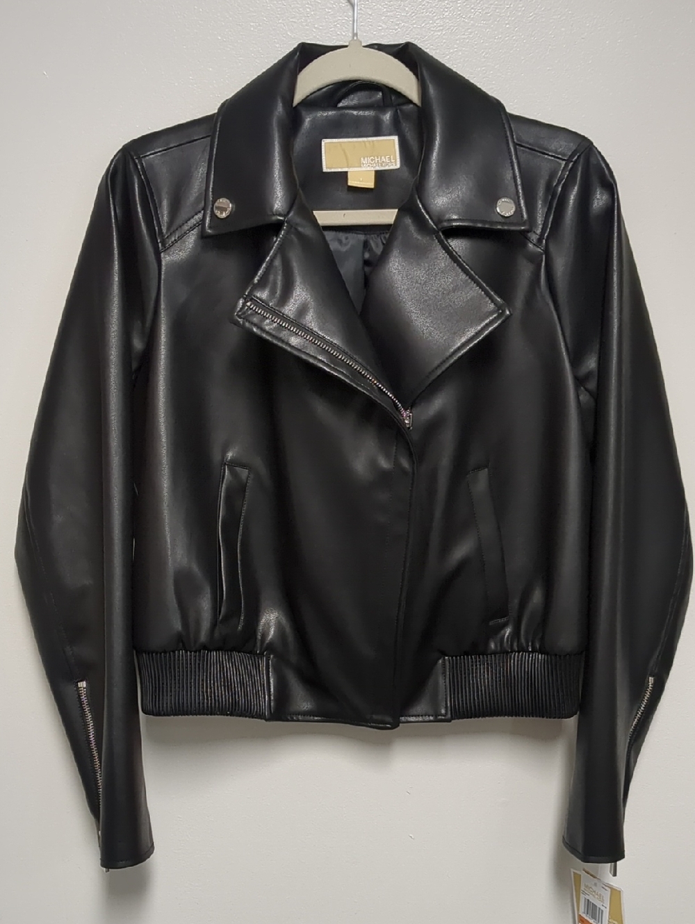 Michael Kors Black Vegan Leather Biker Jacket